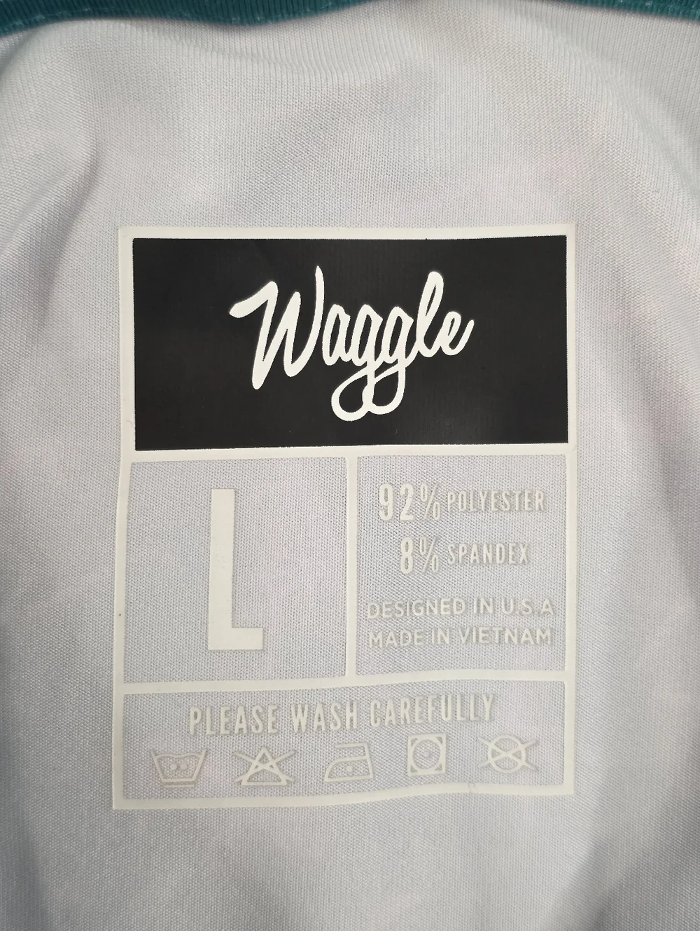 Waggle Golf Polo Dinosaur Print Teal Green Novelty Stretch Performance Shirt L - Picture 7 of 7